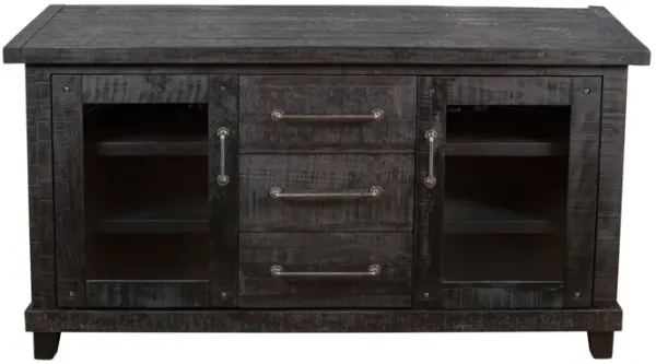 Multi Storage Wooden Sideboard with Two Glass Door Cabinets and Three Drawers, Brown - Benzara