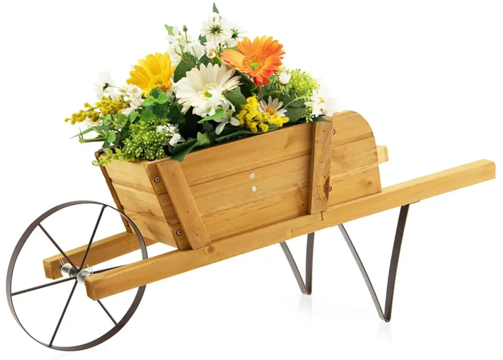 Wooden Wagon Planter with 9 Magnetic Accessories for Garden Yard