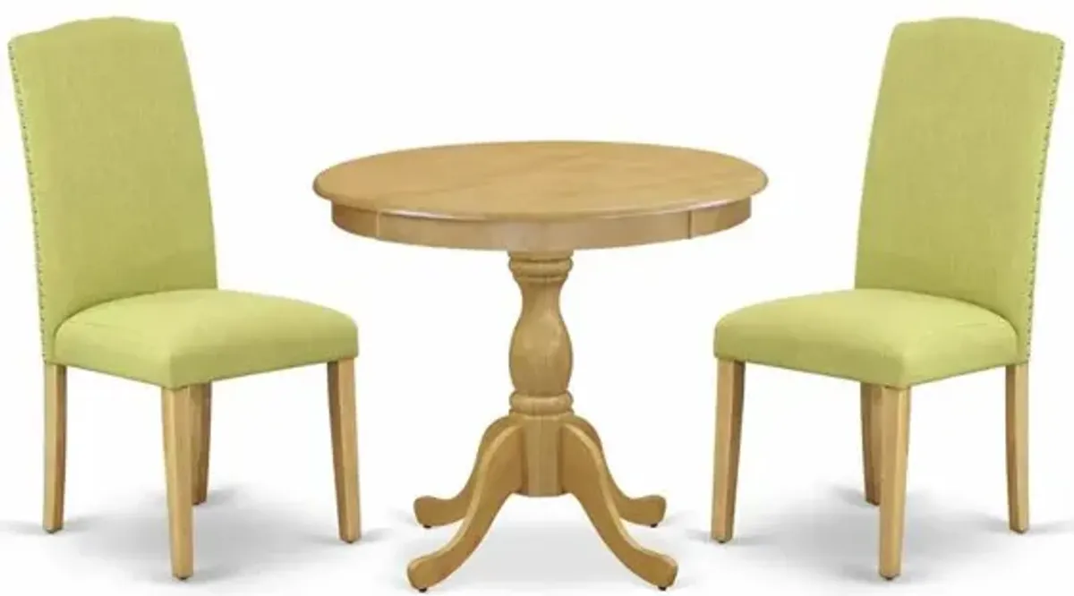 AMEN3-OAK-07 3 Piece DINETTE SET - 1 Dining Table and 2 Limelight Upholstered Dining Chairs - Oak Finish