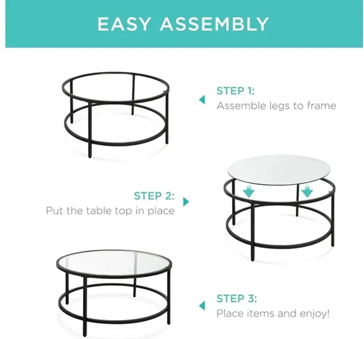 Best Choice Products Modern Round Tempered Glass Accent Side Coffee Table