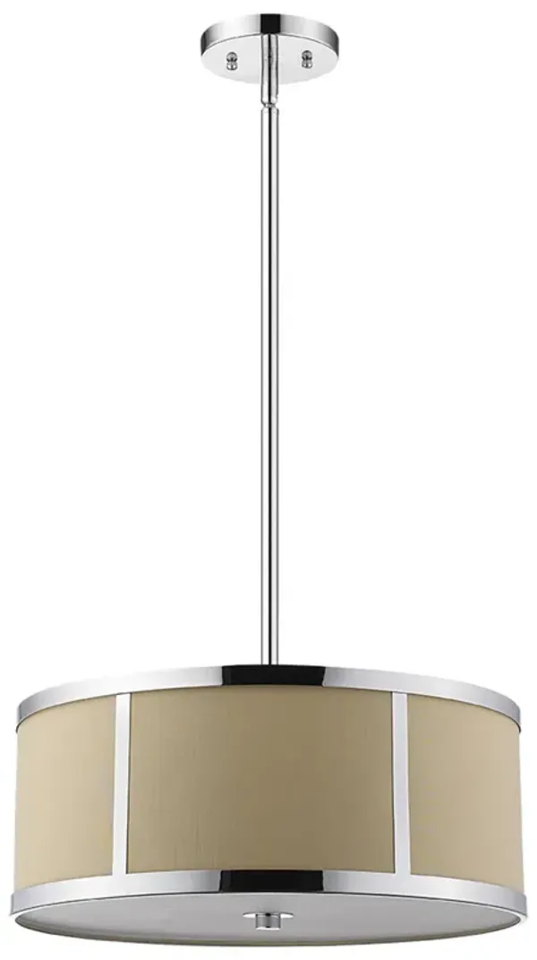 Hivvago Butler 2-Light Polished Chrome Pendant With Coarse Cream Linen Shade And Opal Acrylic Diffuser