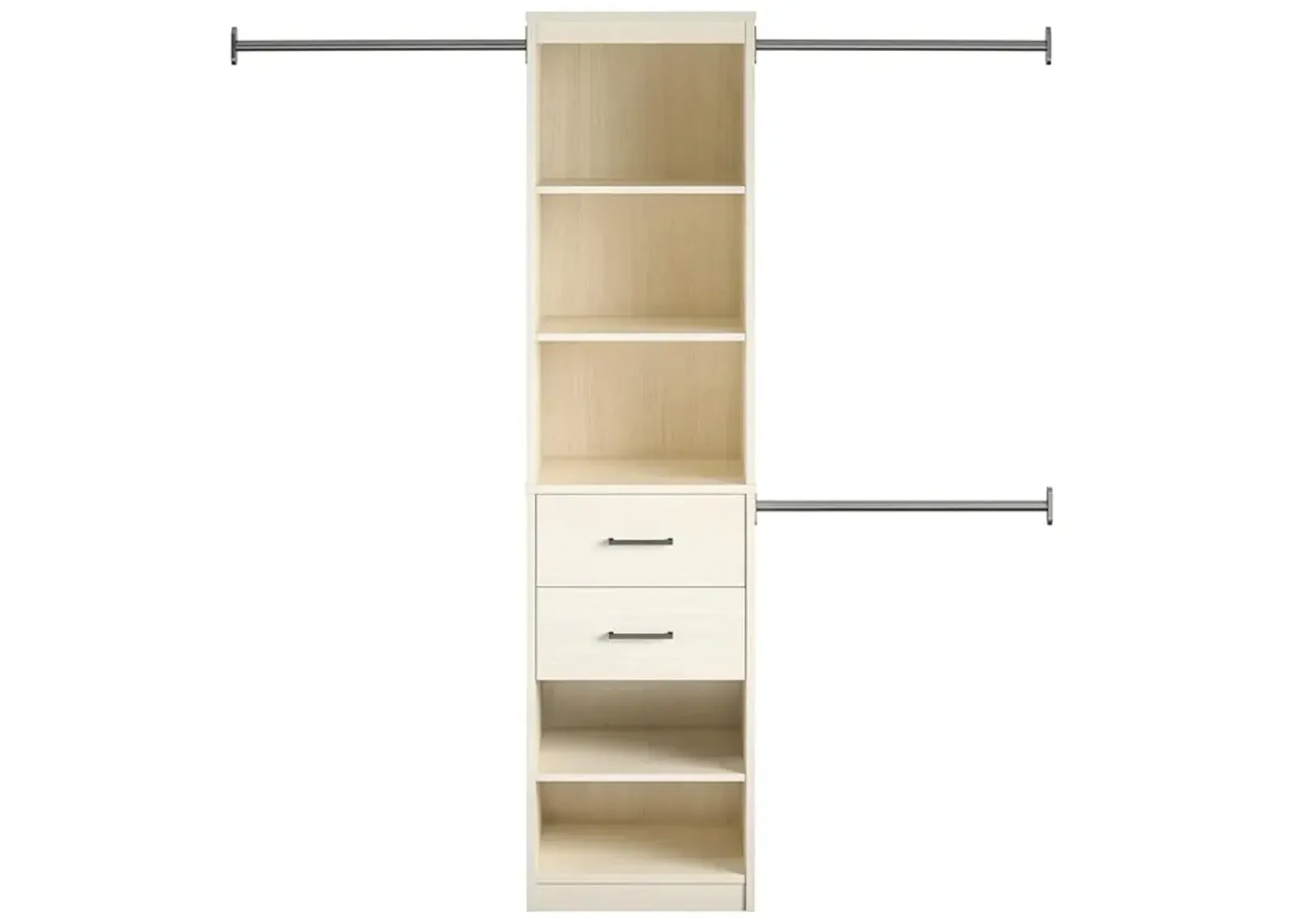 Kelly 5 Shelf / 2 Drawer Closet Organizer with 3 Adjustable Hanging Rods