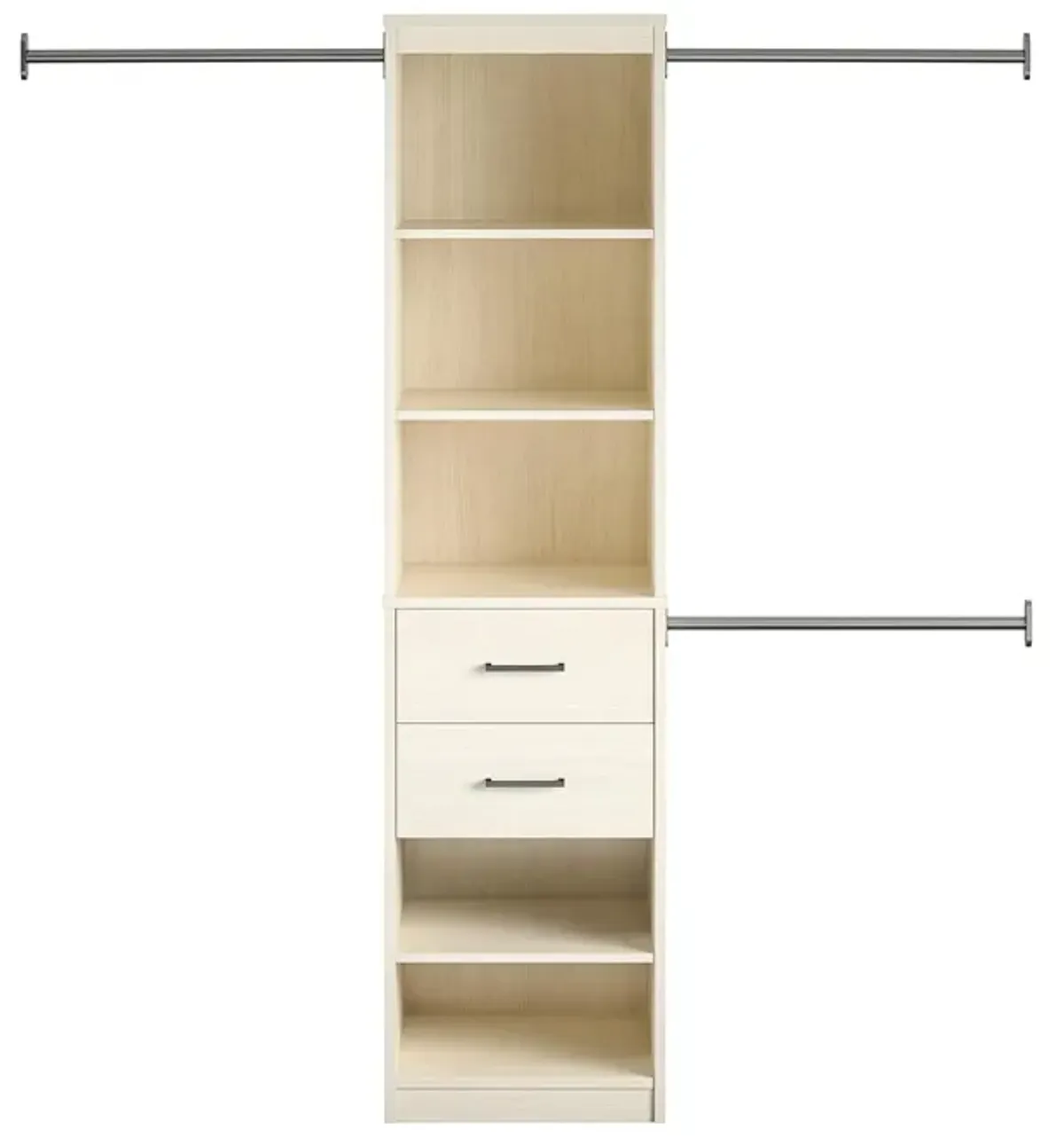 Kelly 5 Shelf / 2 Drawer Closet Organizer with 3 Adjustable Hanging Rods