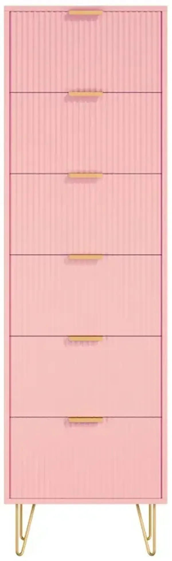 6-Drawer Lingerie Chest with Gold Metal Legs and Handles (Pink)