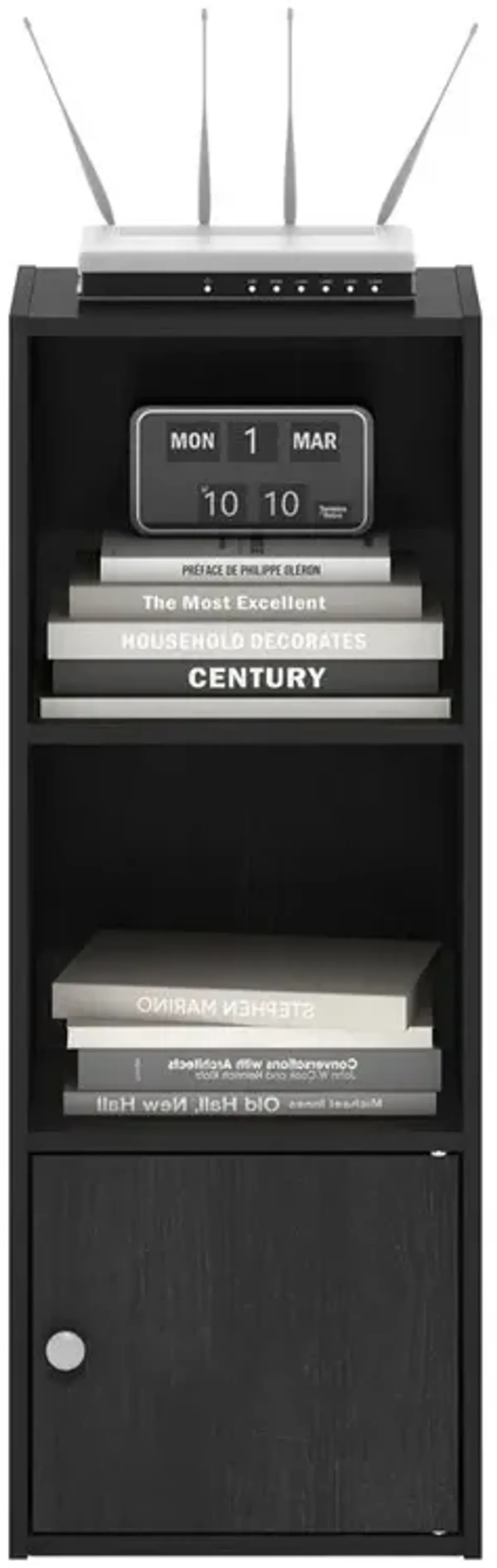 Furinno Luder 3-Tier Shelf Bookcase with 1 Door Storage Cabinet, Blackwood