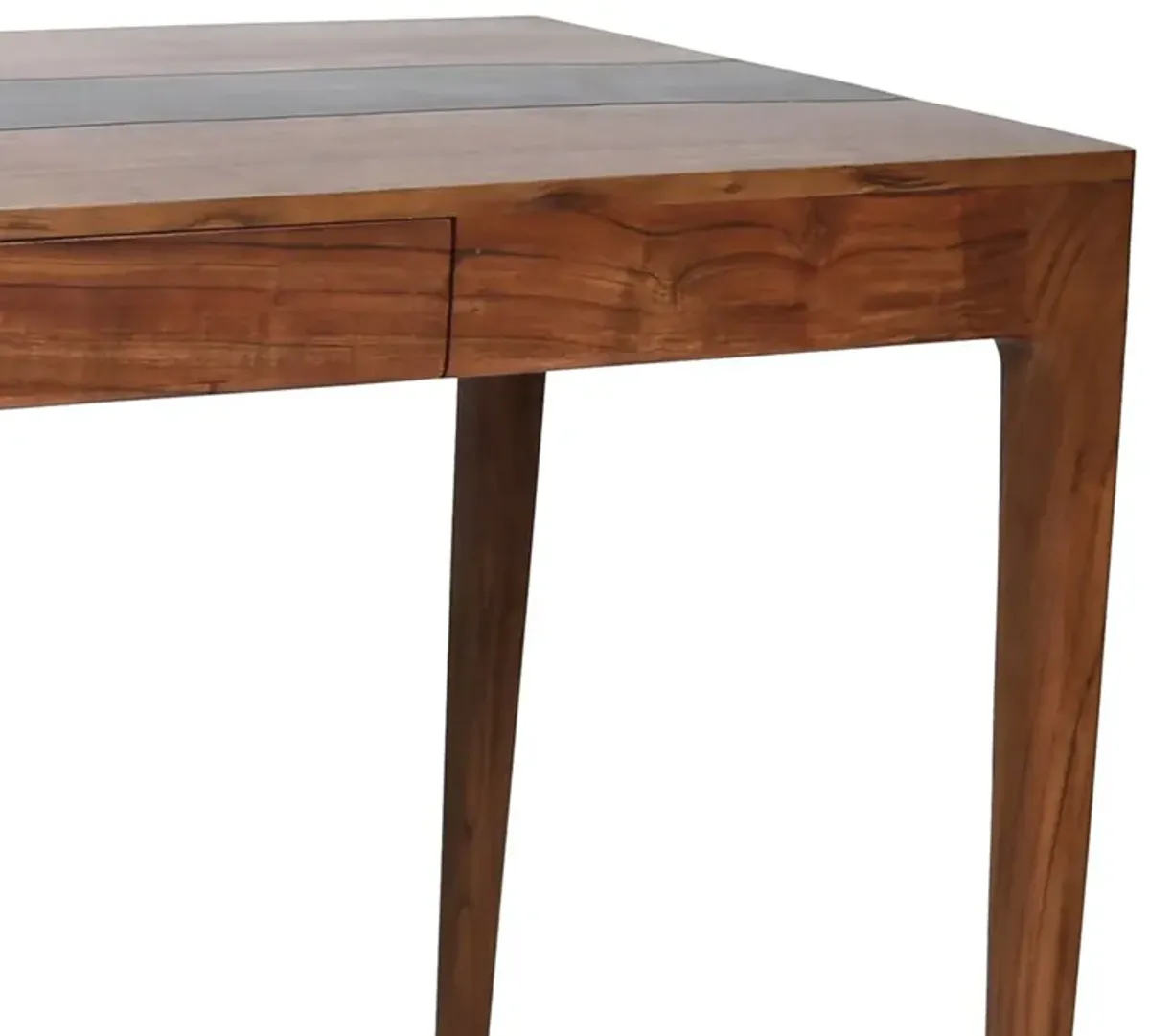 52 Inch Writing Desk, Natural Textured Acacia Wood, Burnished Brown-Benzara