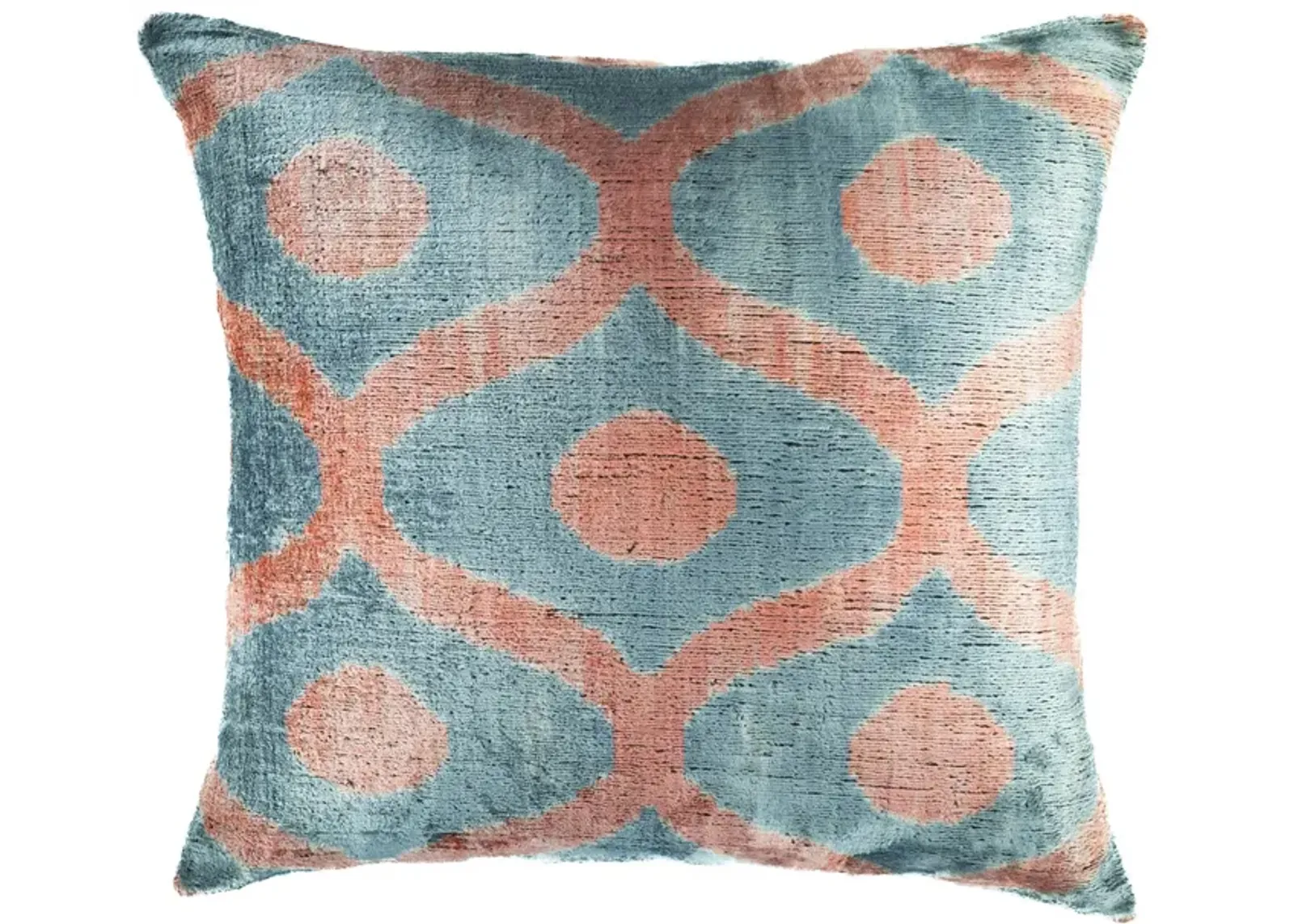 Blue Rain Silk Velvet Ikat Pillow, 20" X 20" Case Only