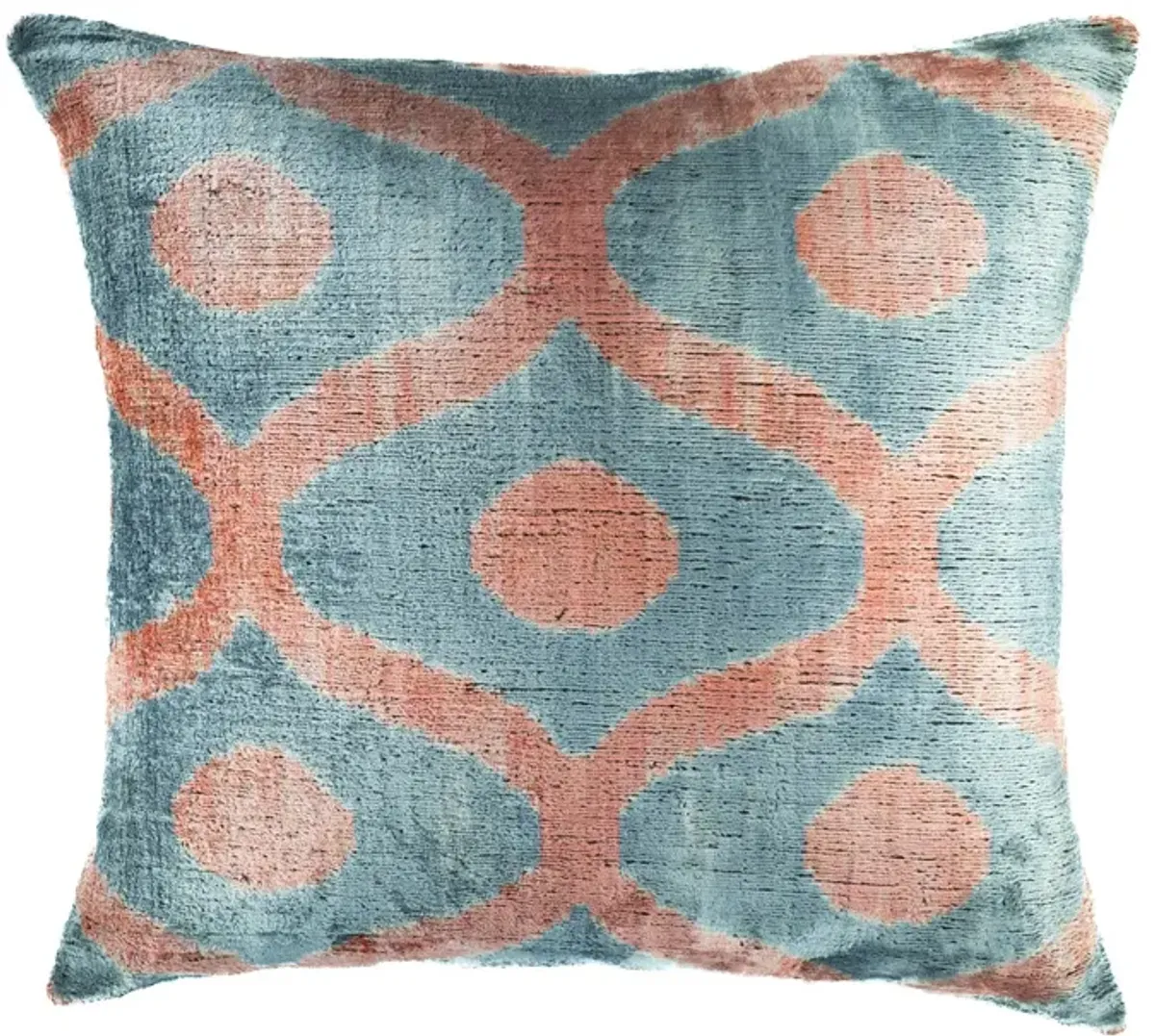 Blue Rain Silk Velvet Ikat Pillow, 20" X 20" Case Only