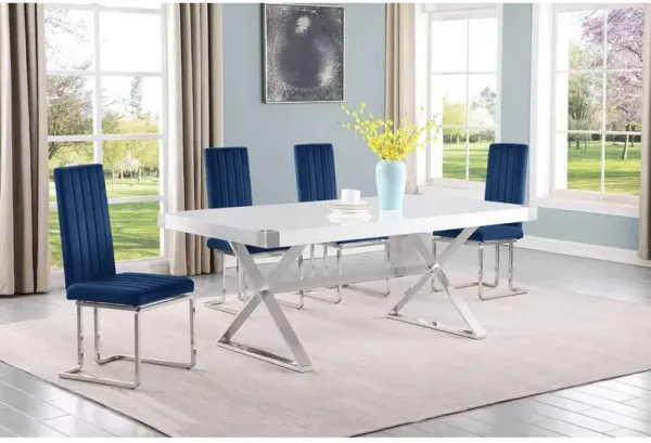 Best Quality Furniture 5pc Small(78) white wood top dining set with silver base and 4 chairs