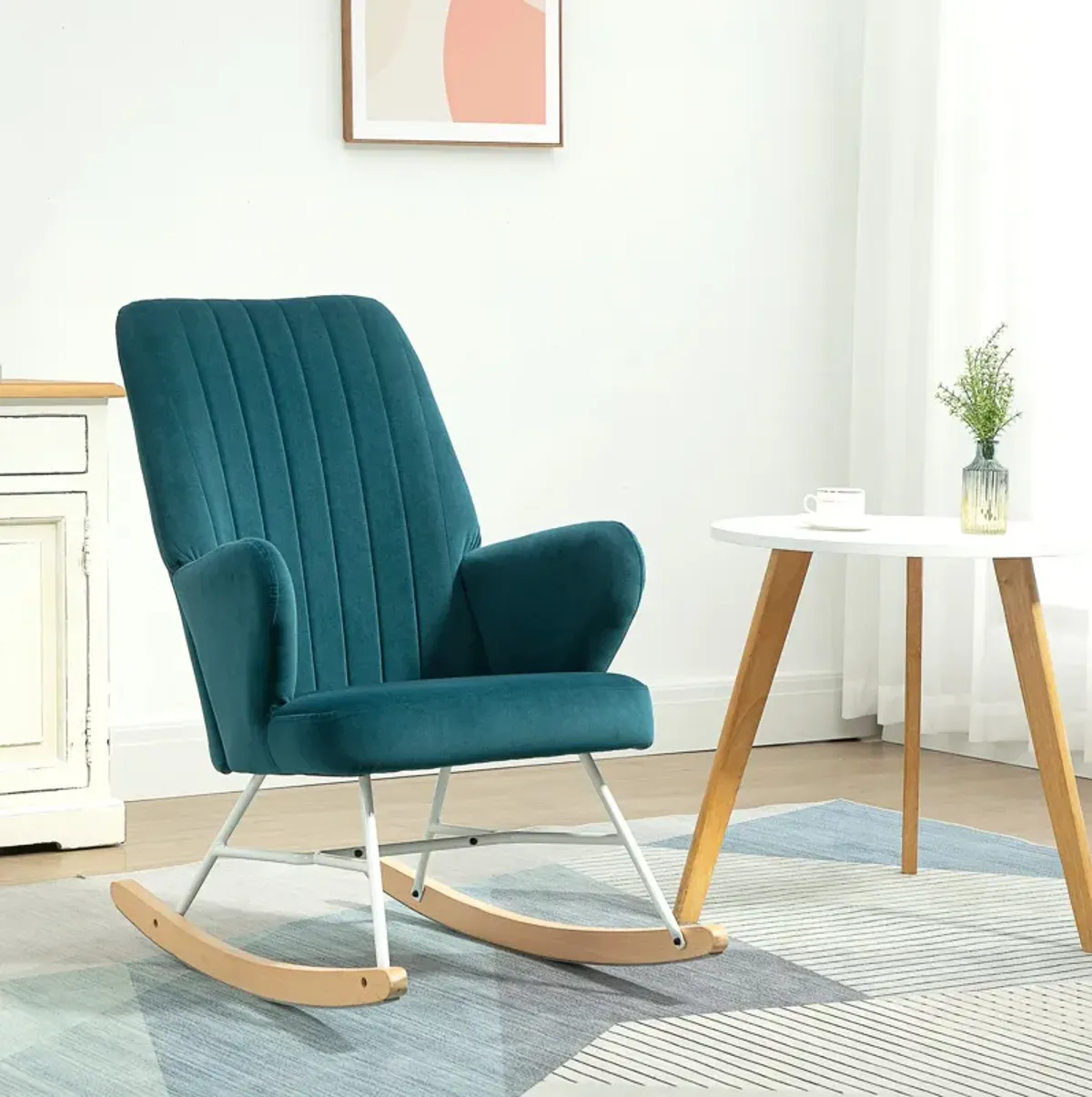 Blue Living Room Rocker: Upholstered Wingback Glider Chair