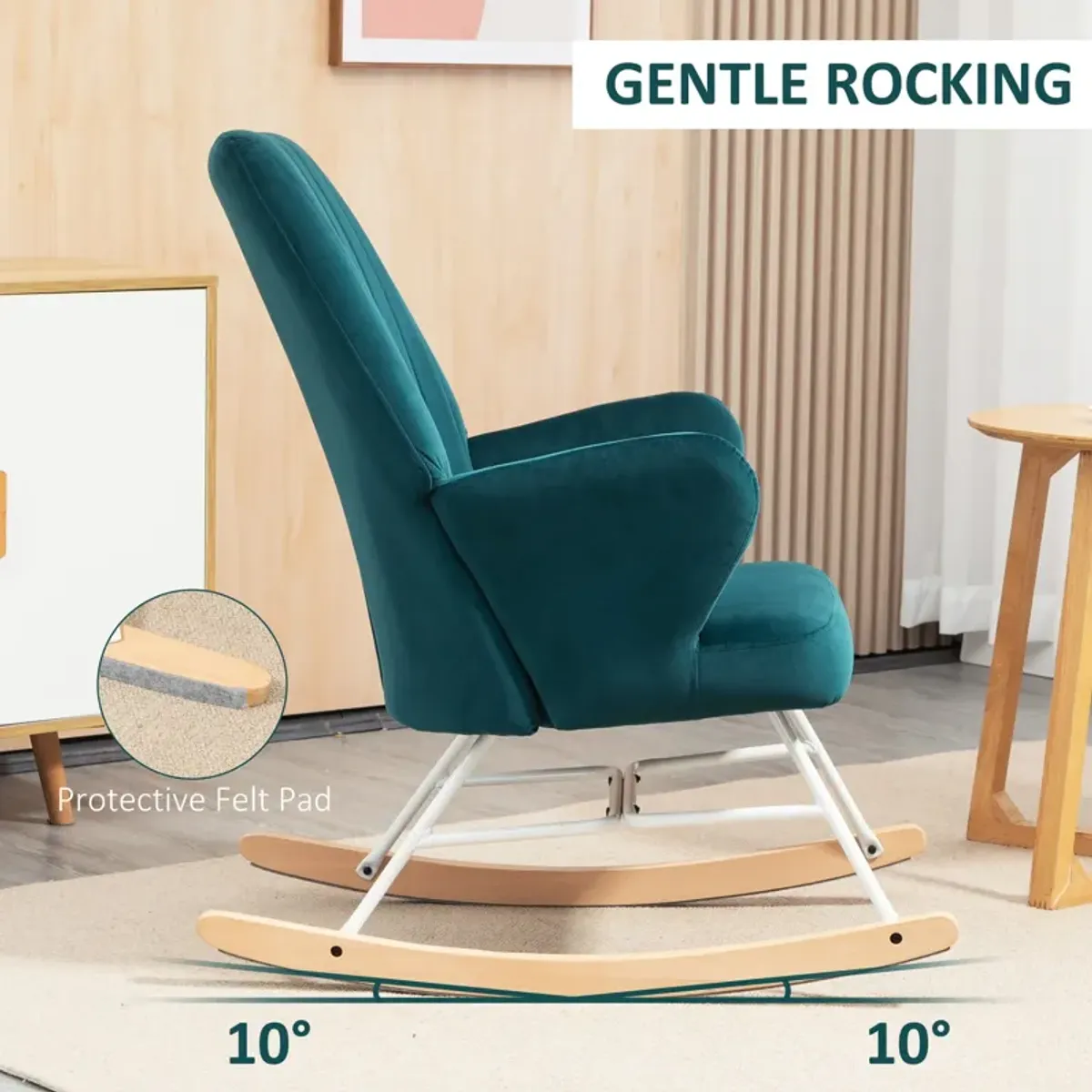 Blue Living Room Rocker: Upholstered Wingback Glider Chair