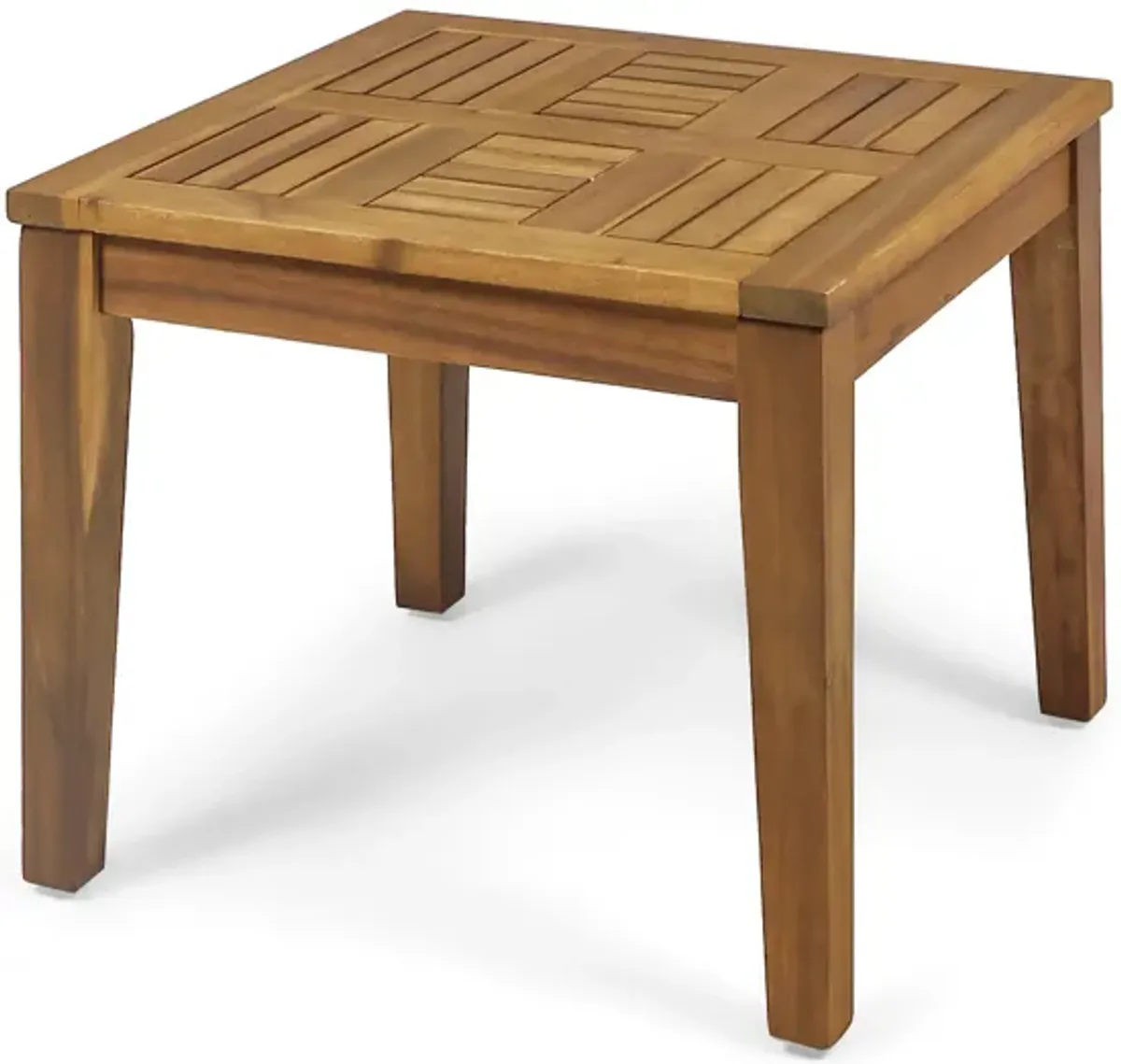 Bops Outdoor Side End Table, 20 Inch Square, Natural Brown Acacia Wood - Benzara