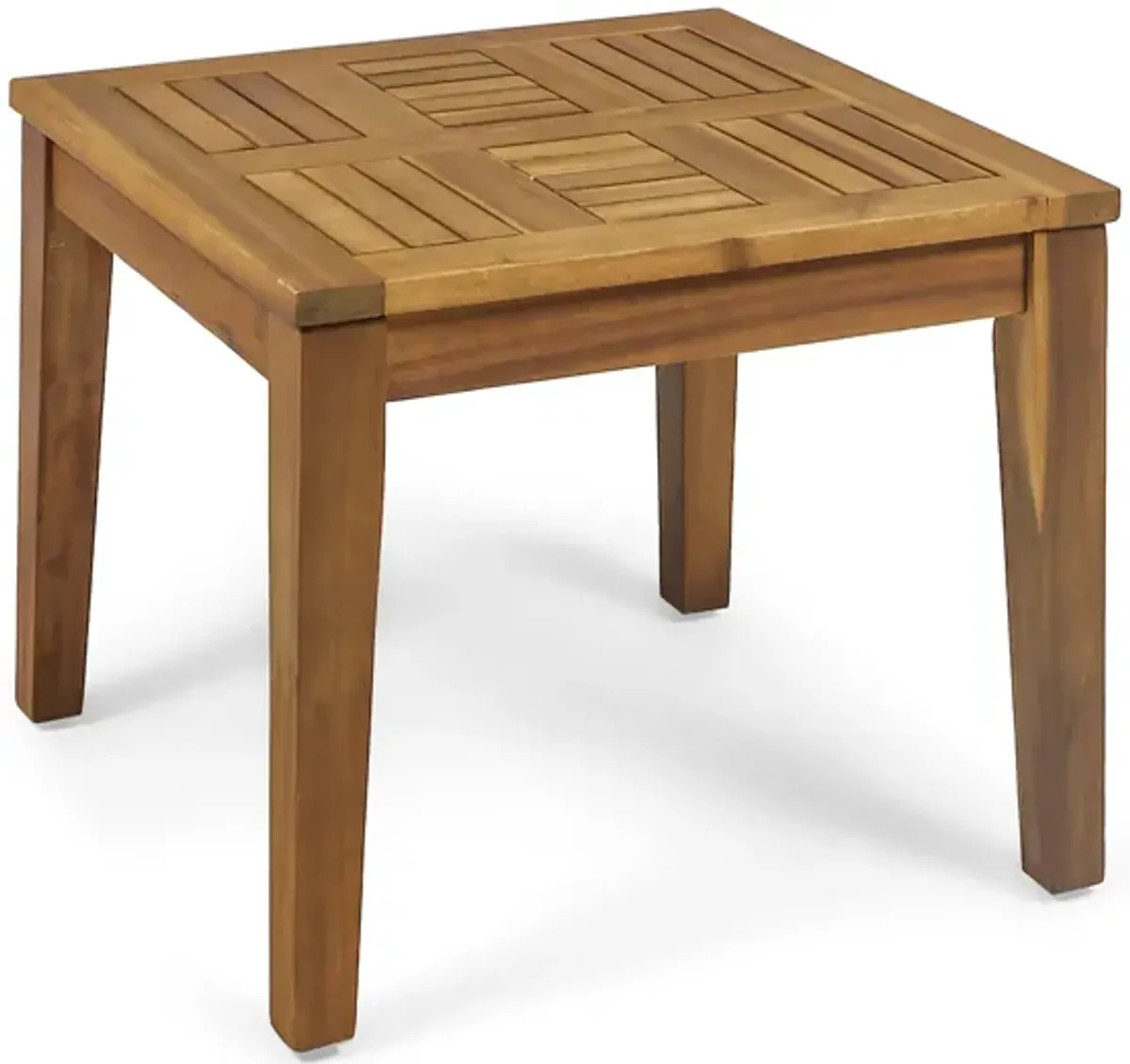 Bops Outdoor Side End Table, 20 Inch Square, Natural Brown Acacia Wood - Benzara