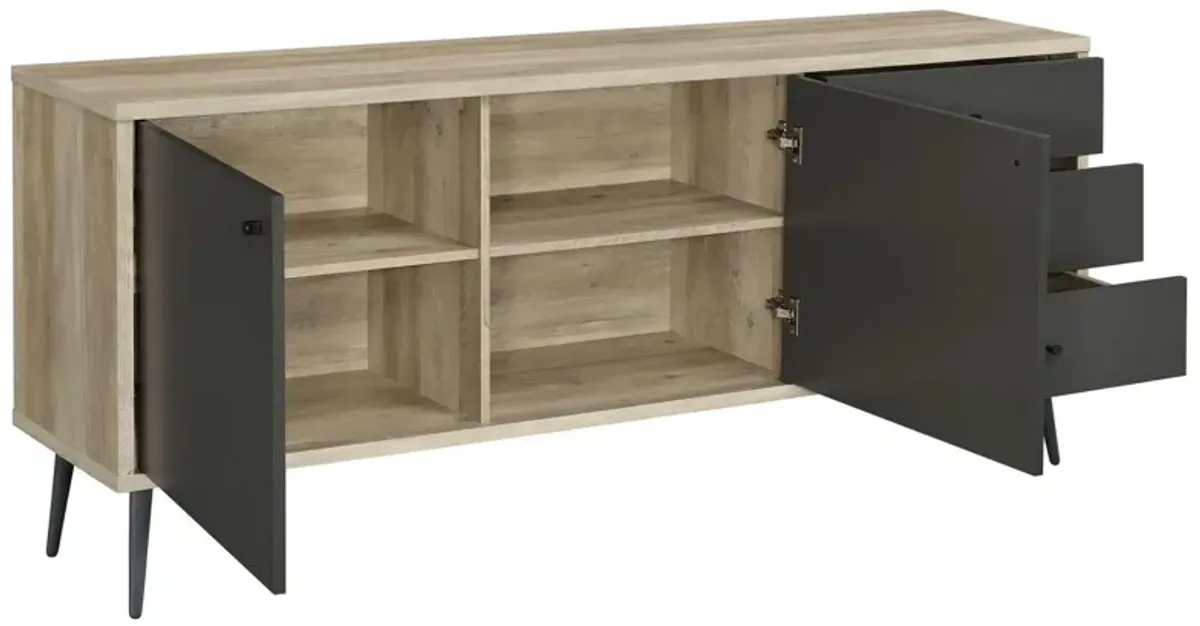 71 Inch Sideboard Console Cabinet, 2 Doors, 2 Shelves, 3 Drawers, Gray - Benzara