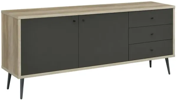 71 Inch Sideboard Console Cabinet, 2 Doors, 2 Shelves, 3 Drawers, Gray - Benzara