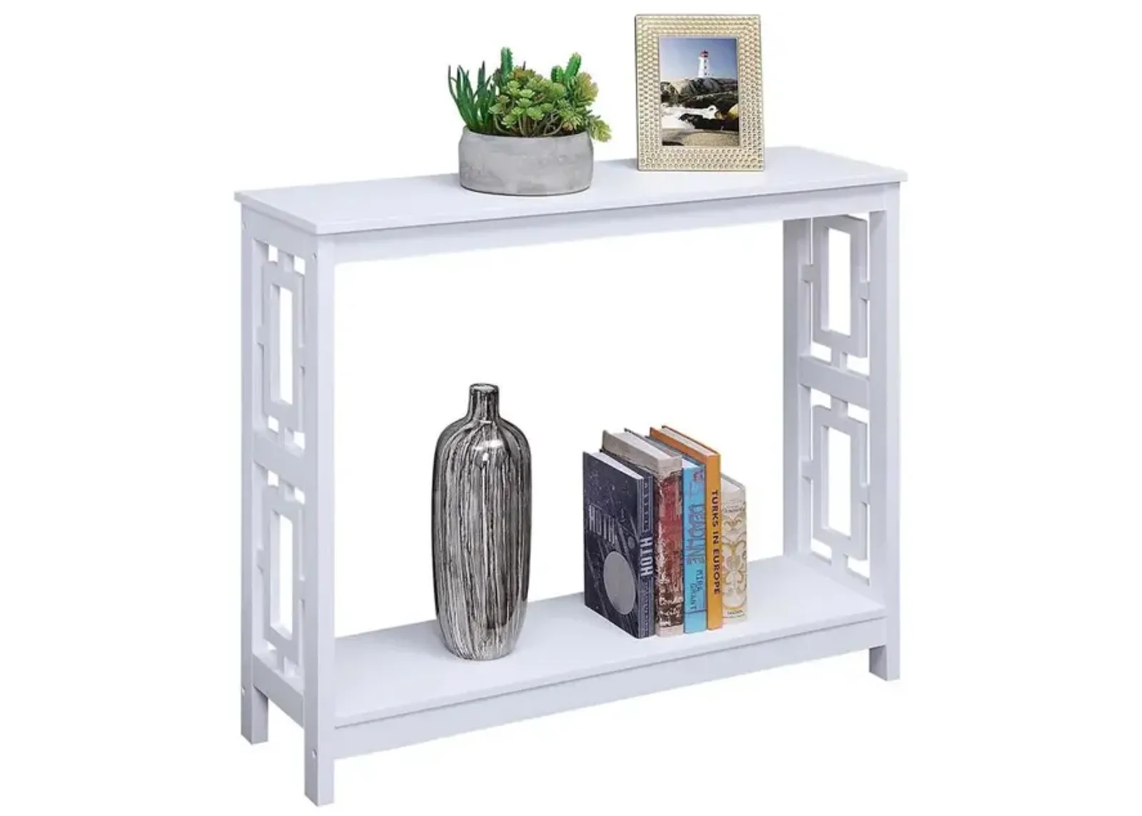 Convenience Concepts Town Square Console Table with Shelf, White