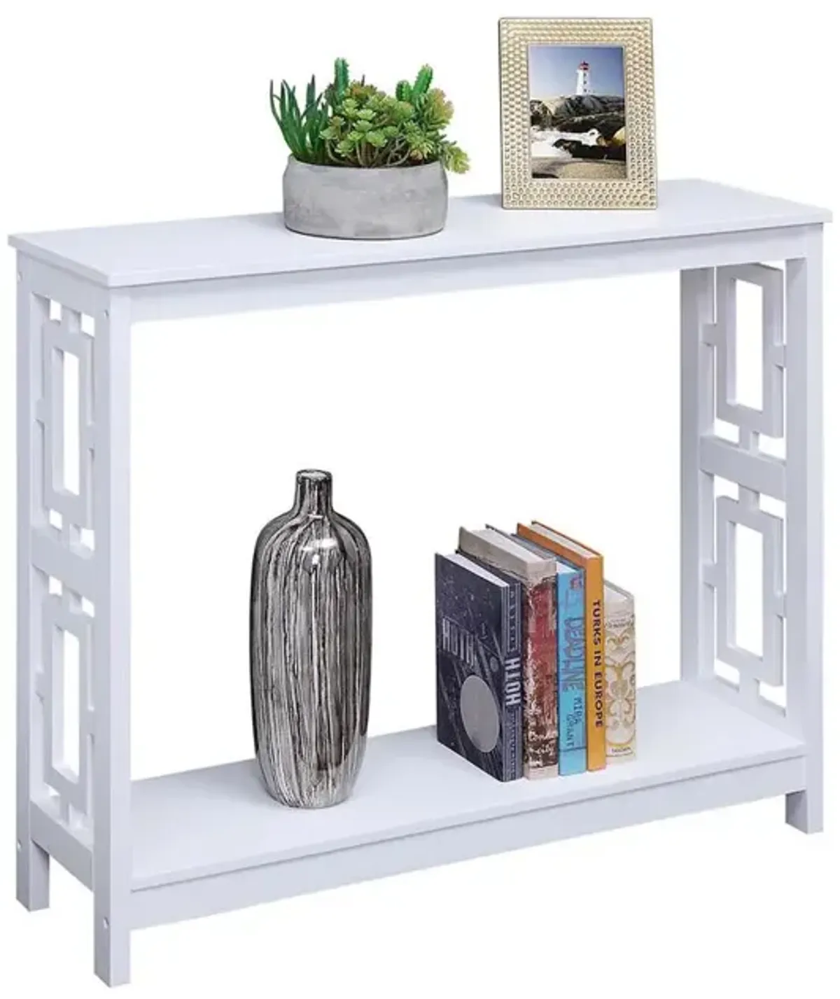 Convenience Concepts Town Square Console Table with Shelf, White