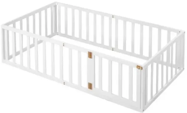 Floor Bed Frame with Fence and Door for a Cozy and Secure Sleep Space