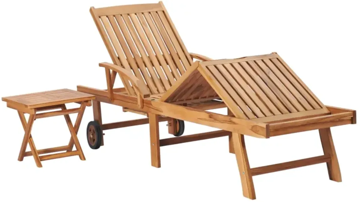 vidaXL Sun Lounger with  Table and Cushion Solid Teak Wood