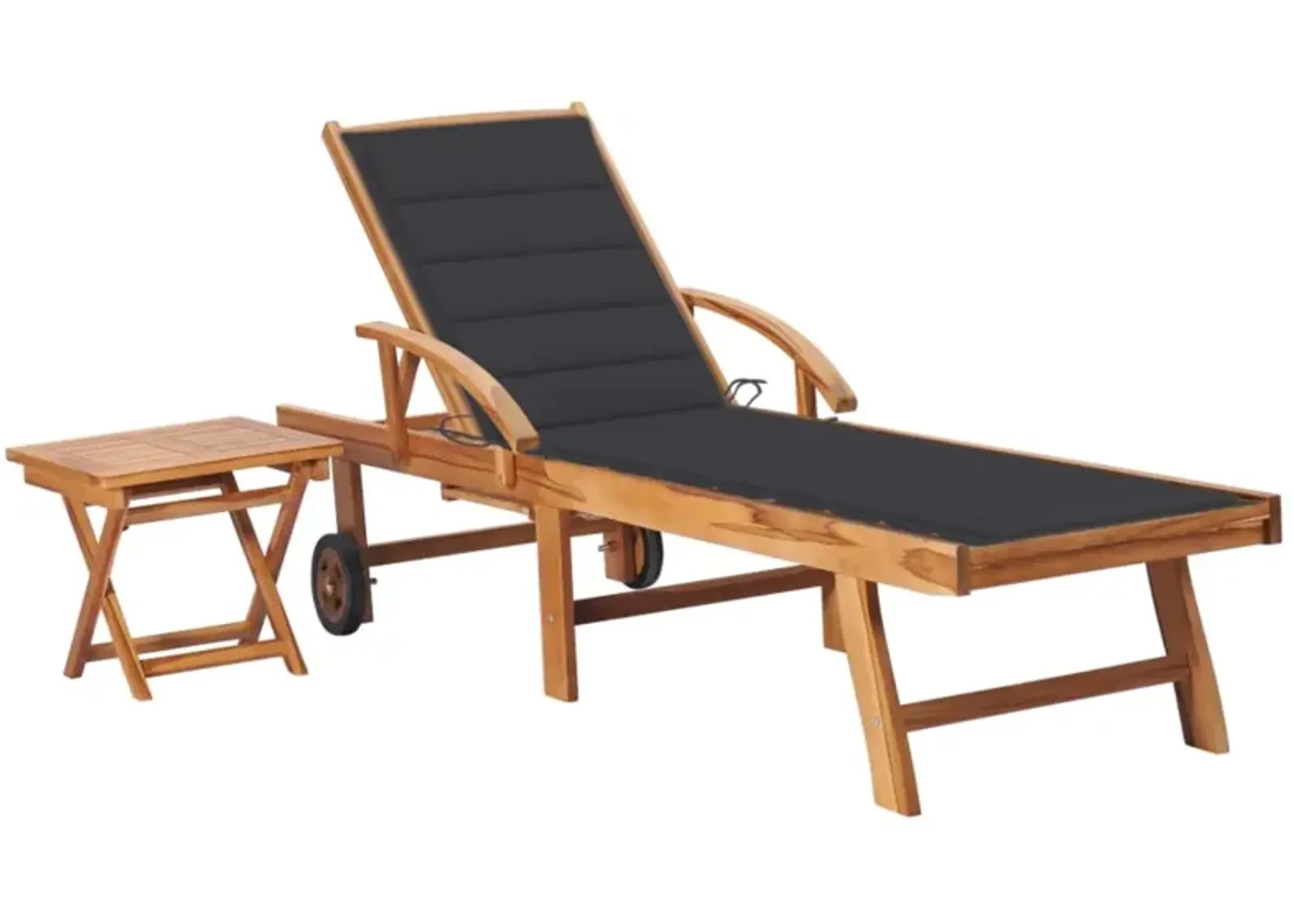 vidaXL Sun Lounger with  Table and Cushion Solid Teak Wood