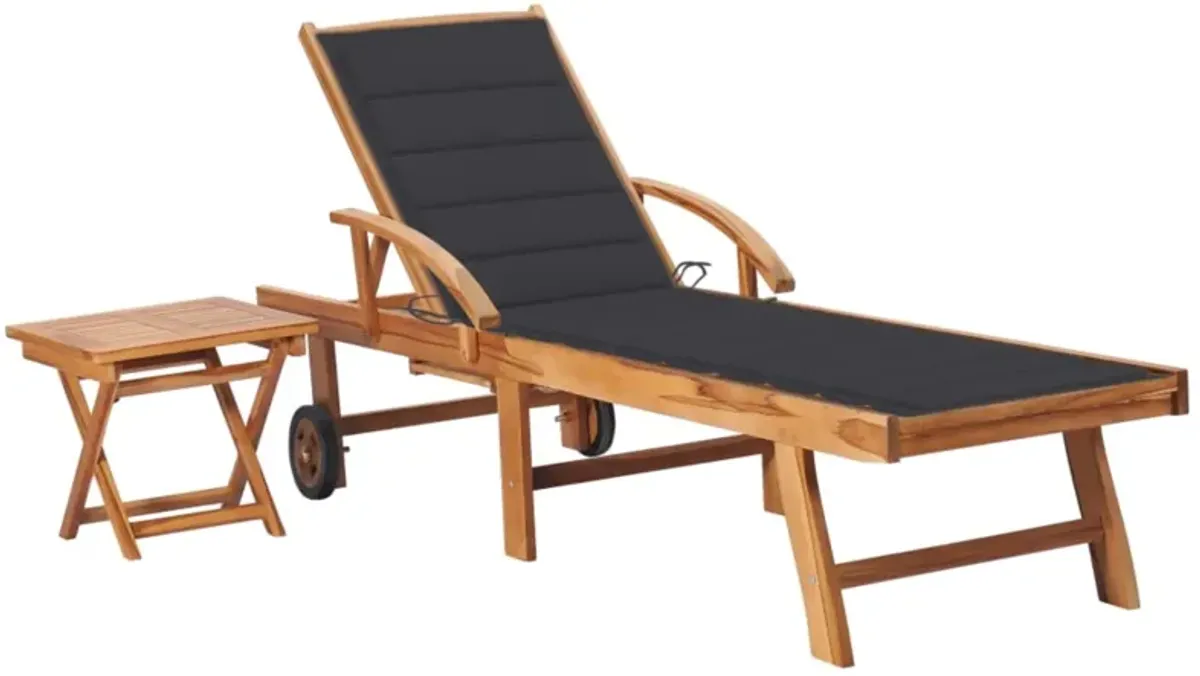 vidaXL Sun Lounger with  Table and Cushion Solid Teak Wood