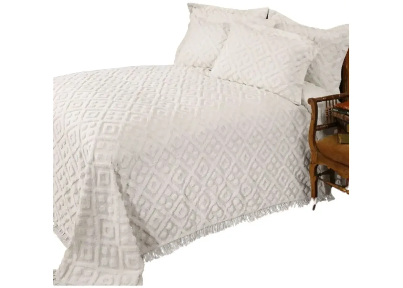 QuikFurn Full size Diamond Pattern Cotton Chenille Bedspread in White