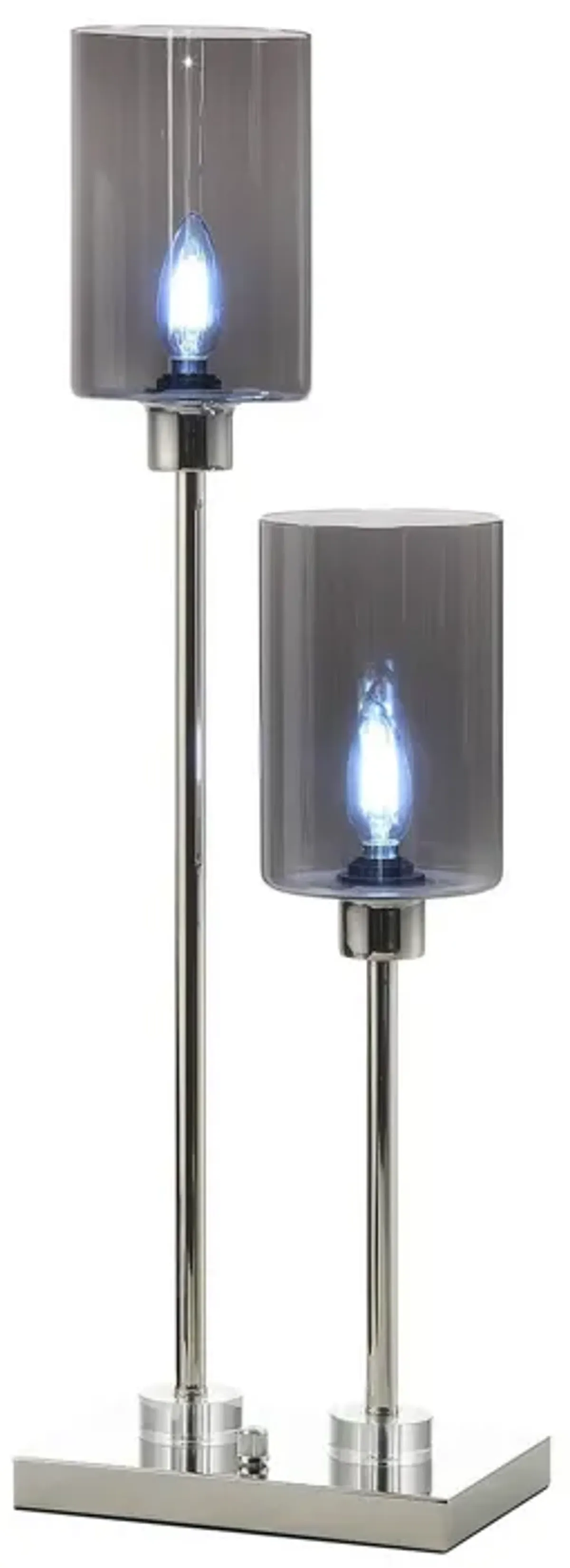 29 Inch Table Lamp with Dual Gray Shade, Glass and Metal, Nickel Finish-Benzara