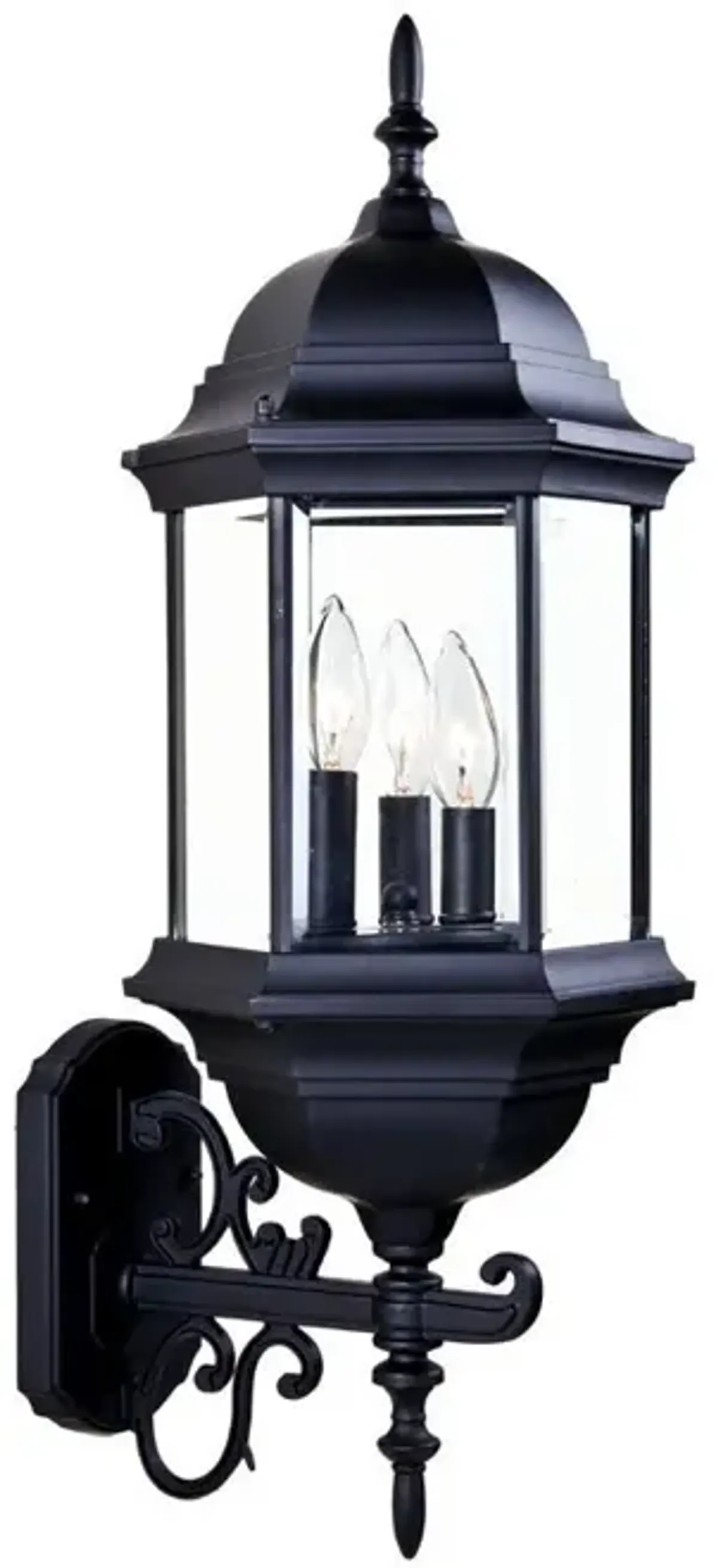 Hivvago Three Light Matte Black Domed Glass Lantern Wall Light