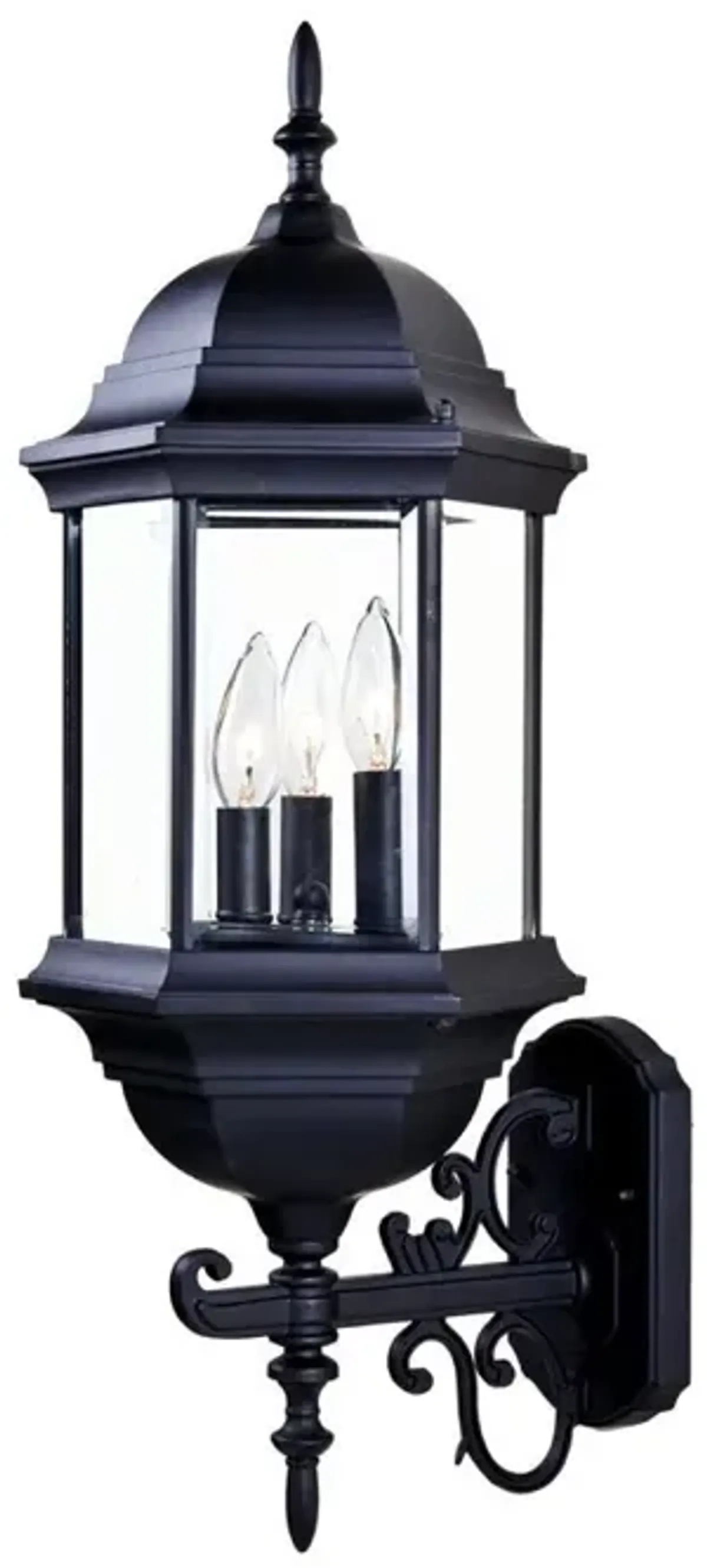 Hivvago Three Light Matte Black Domed Glass Lantern Wall Light