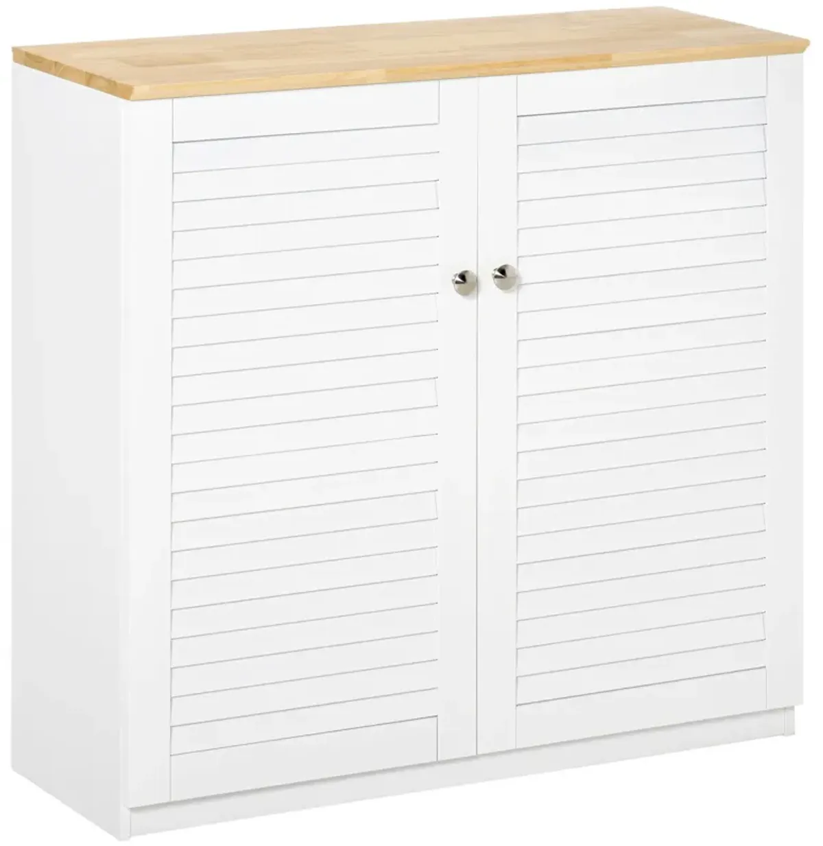 White Kitchen Organizer: Freestanding Cabinet with Louvered Doors