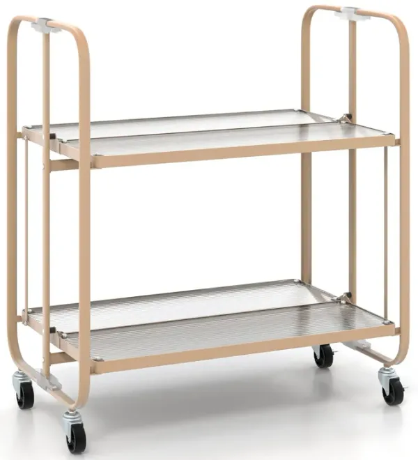 2-Tier Mobile Serving Cart with Tempered Glass Shelf-Golden