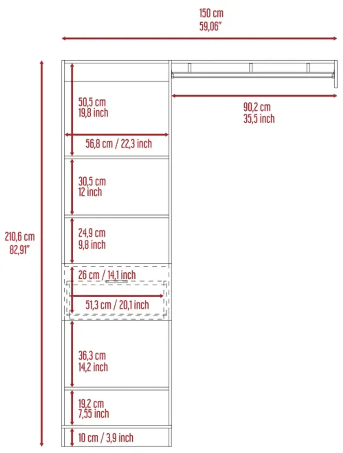 Lenox 1-Drawer 4-Shelf Closet System White