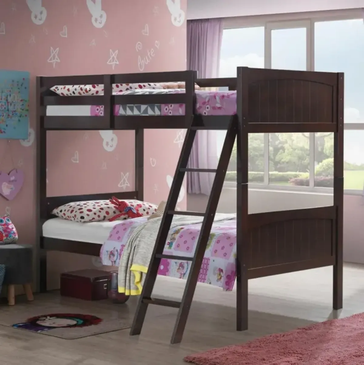 Hivvago Wooden Twin Over Twin Bunk Beds with Ladder and Safety Rail