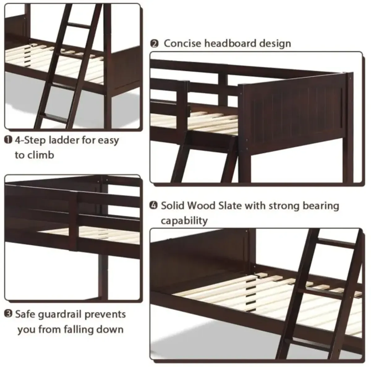 Hivvago Wooden Twin Over Twin Bunk Beds with Ladder and Safety Rail