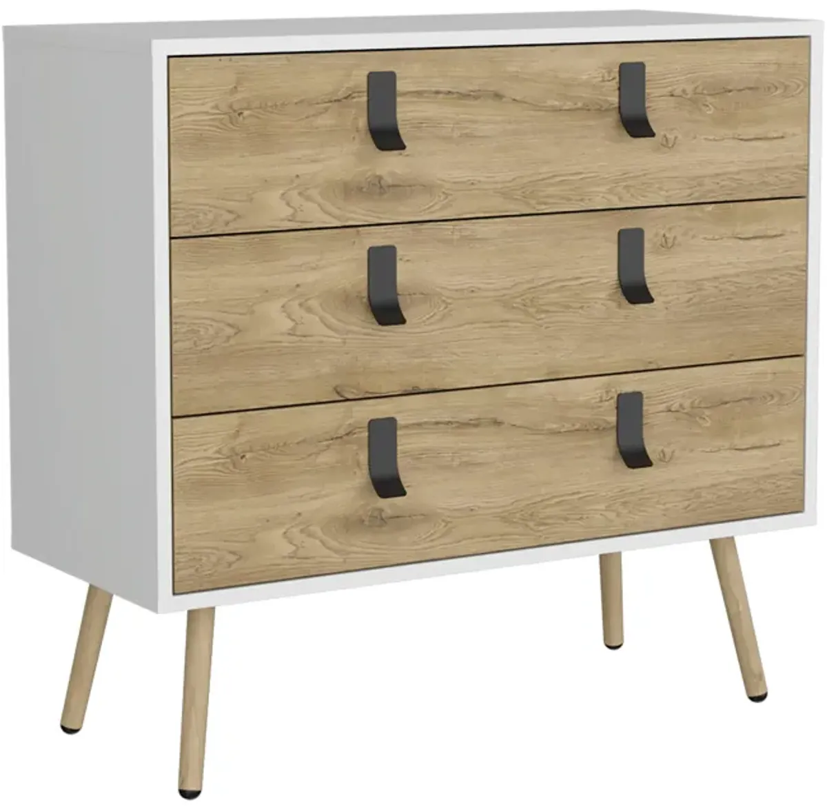 Huna Dresser, Modern 3-Drawer Unit with Handles-White / Macadamia