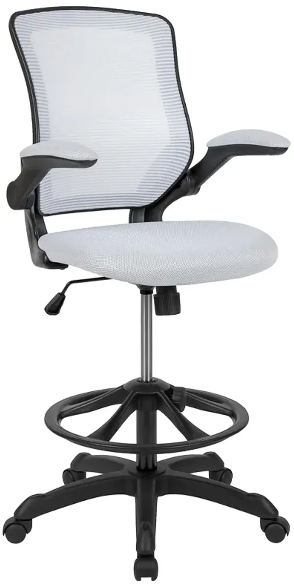 Flash Furniture Kale Mid-Back White Mesh Ergonomic Drafting Chair | Adjustable Foot Ring, Flip-Up Arms