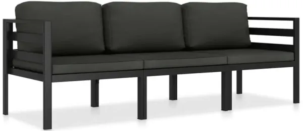 Shina 3pc Outdoor Modular Sofa Set, Black Metal, Dark Gray Cushions - Benzara