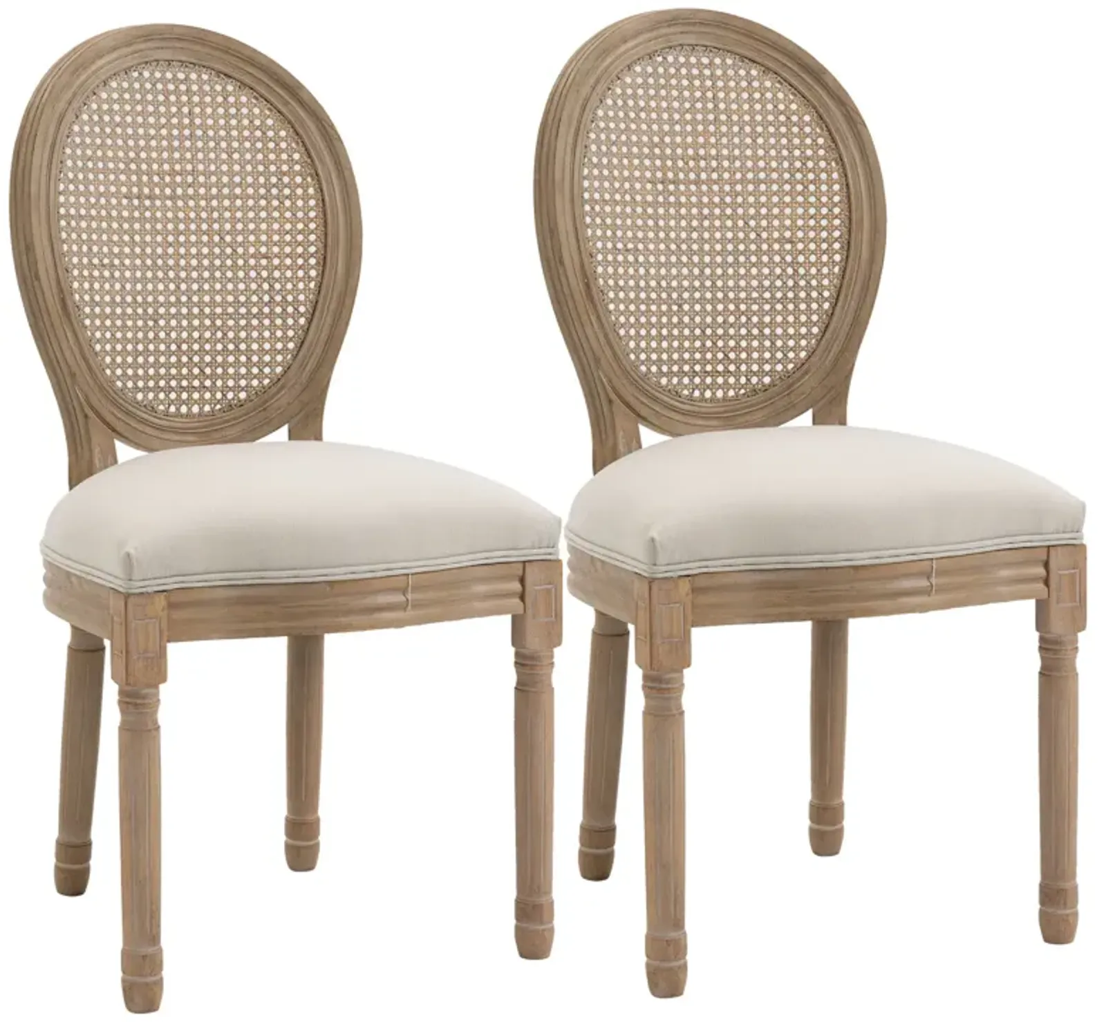 Cream Dining Duo: French-Style Chairs with Rattan Backrest, Set of 2