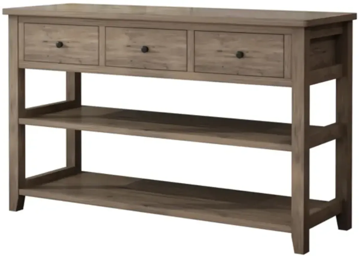 Entryway Console Table with Wood Frame, 3 Drawers, and 2 Open Shelves for Storage