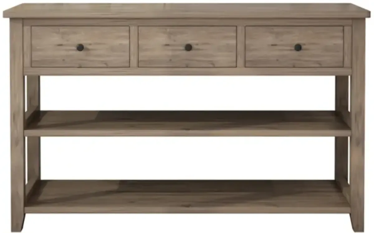 Entryway Console Table with Wood Frame, 3 Drawers, and 2 Open Shelves for Storage