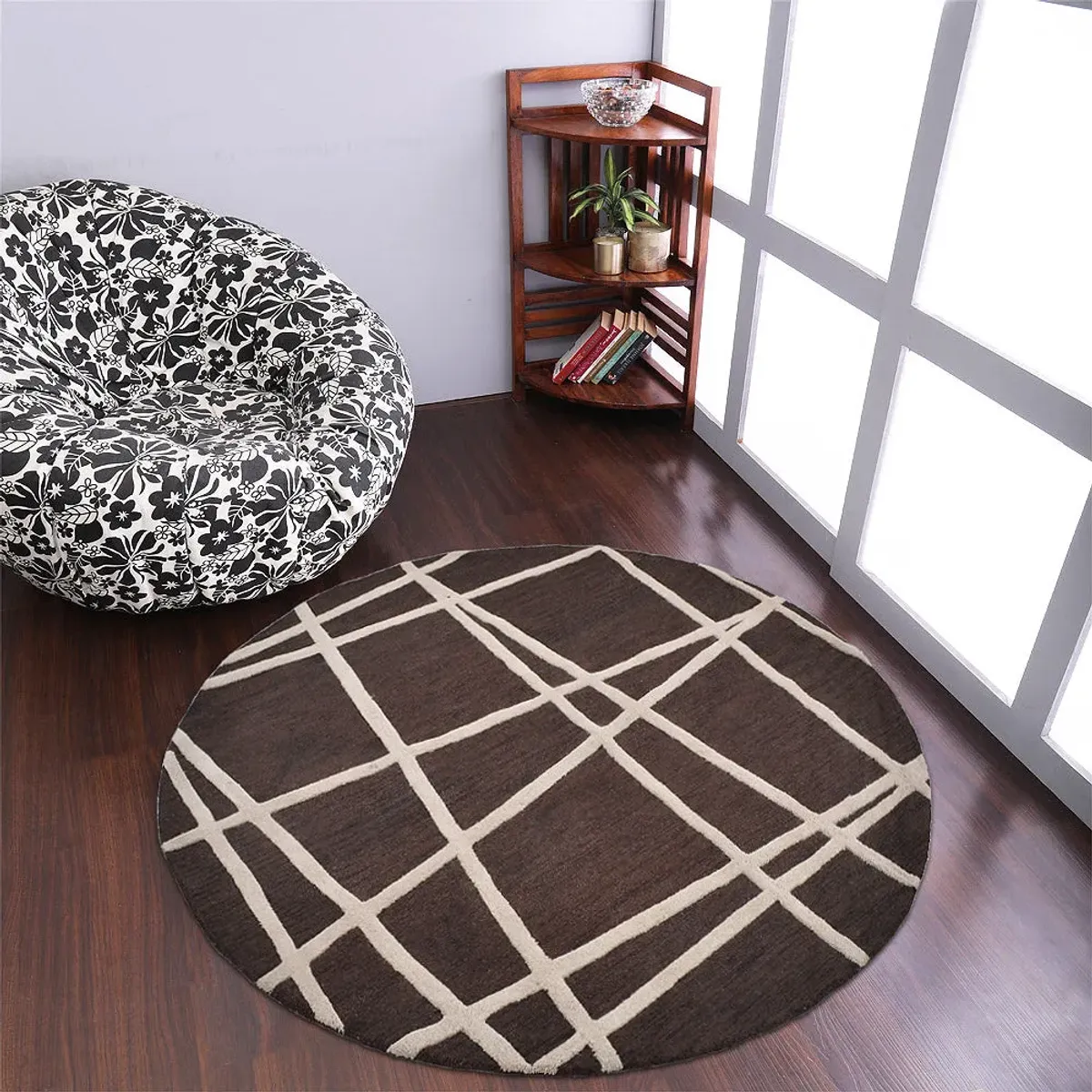 RUGSOTIC CARPETS HAND TUFTED WOOL ECO-FRIENDLY AREA RUGS  - 8'x8', Round Shape, Brown, Contemporary Modern Design, High Pile Thick Handmade Anti Skid Area Rugs for Living Room, Bed Room (K02001)