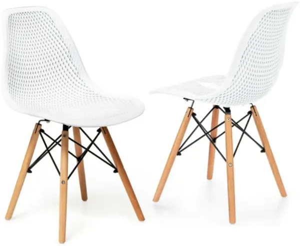 2 Pcs Modern Plastic Hollow Chair Set with Wood Leg