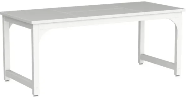 Home Office Desk, 63 Inch Minimalist Wood Top w White Metal Frame - Benzara