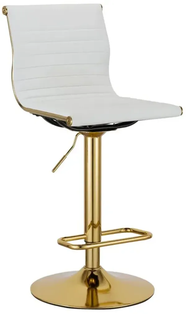 Beli 24-31 Inch Barstool Chair, Set of 2, Adjustable Height, Gold, Black - Benzara