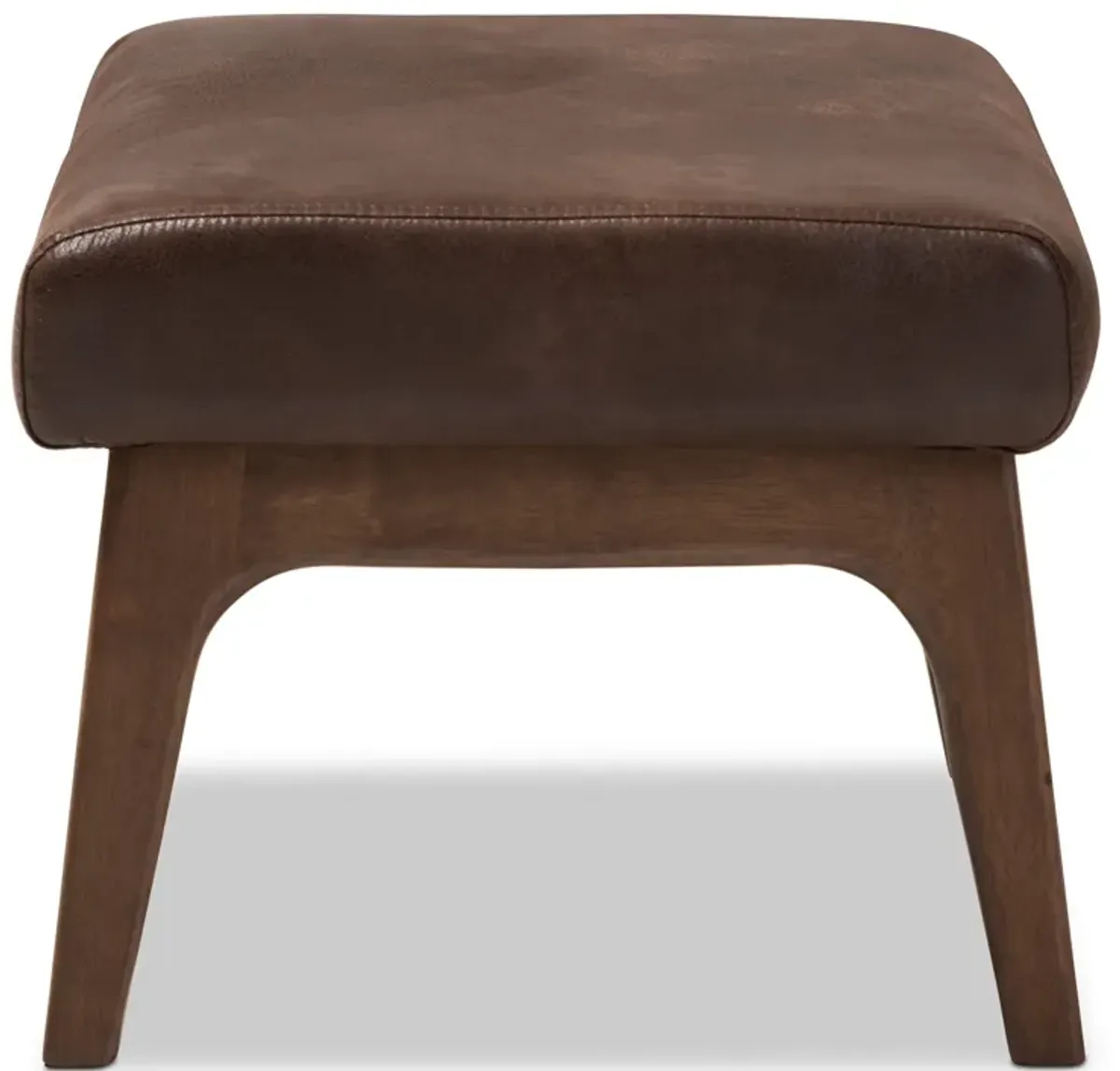 Baxton Studio Bianca Mid Century Walnut Distressed Faux Leather Effect Ottoman