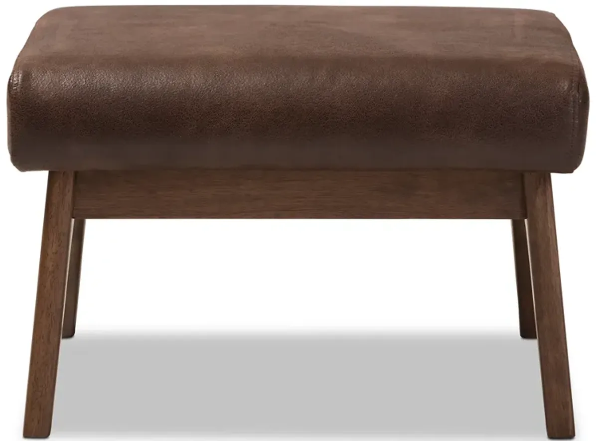 Baxton Studio Bianca Mid Century Walnut Distressed Faux Leather Effect Ottoman