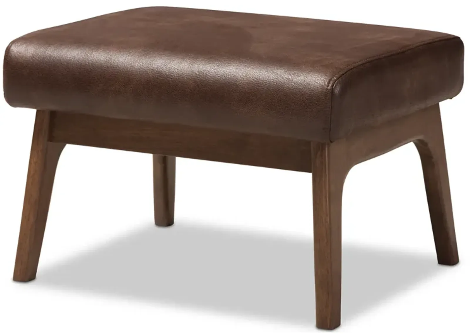 Baxton Studio Bianca Mid Century Walnut Distressed Faux Leather Effect Ottoman