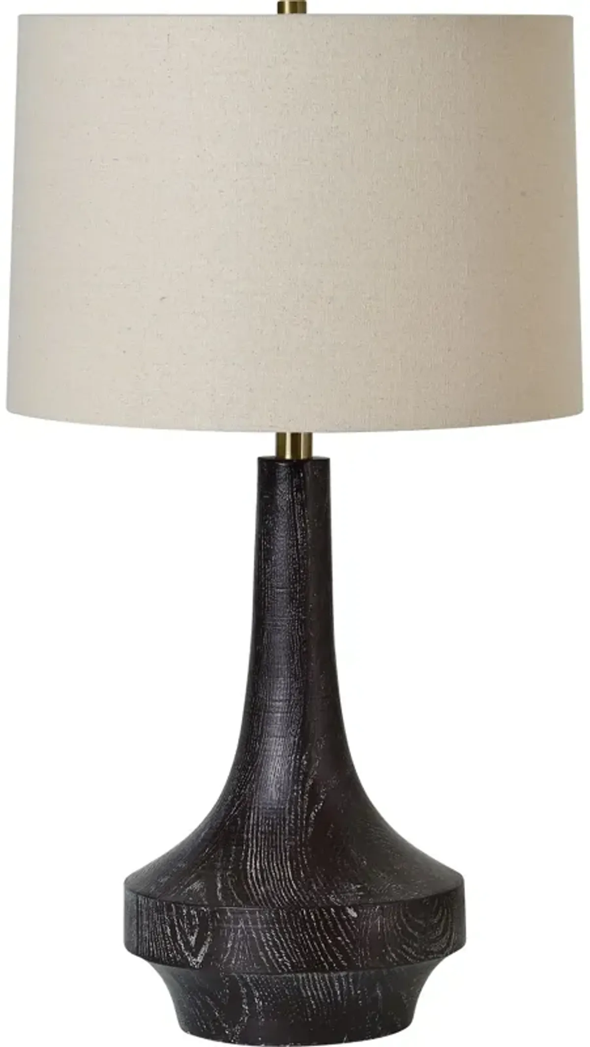 26.25" Antique Brass Wood Table Lamp with Natural Linen Shade