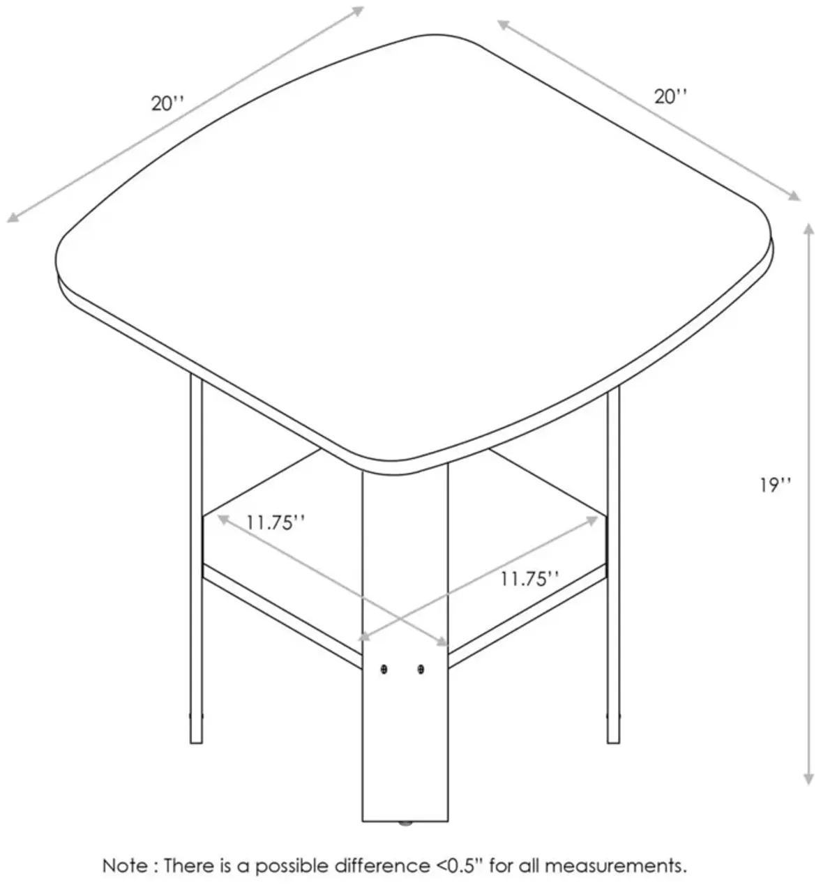 FURINNO Simple Design End Table, 2-Pack, Dark Walnut