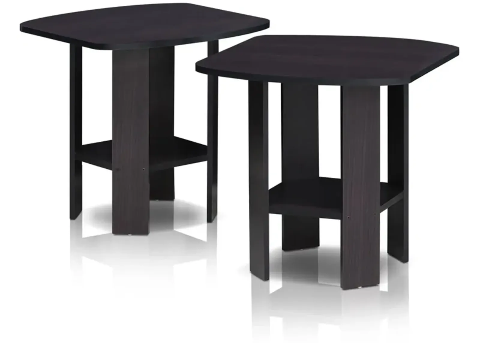 FURINNO Simple Design End Table, 2-Pack, Dark Walnut